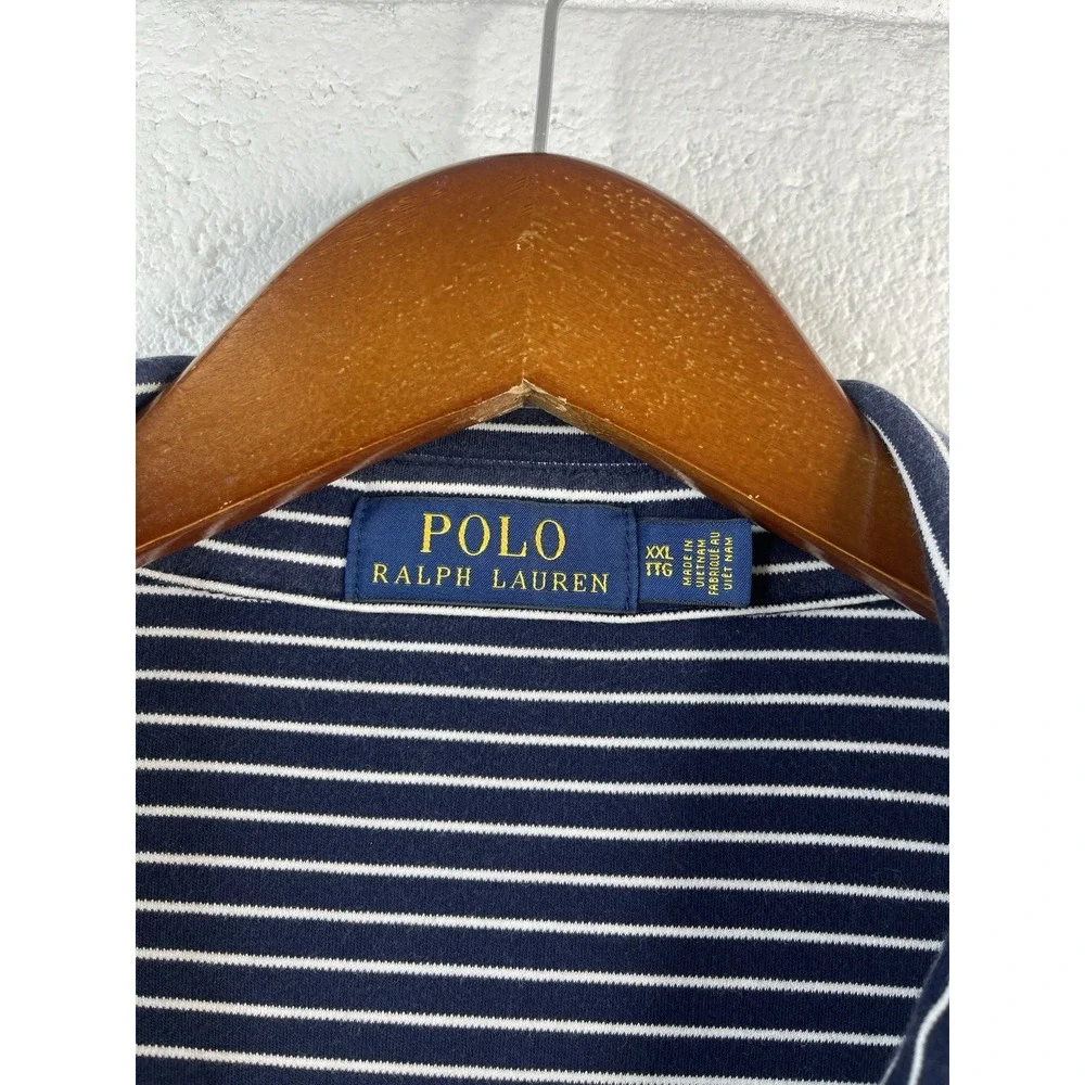 Polo Ralph Lauren Men's Navy/White Striped Short Sleeve Polo Shirt Size 2XL  EUC